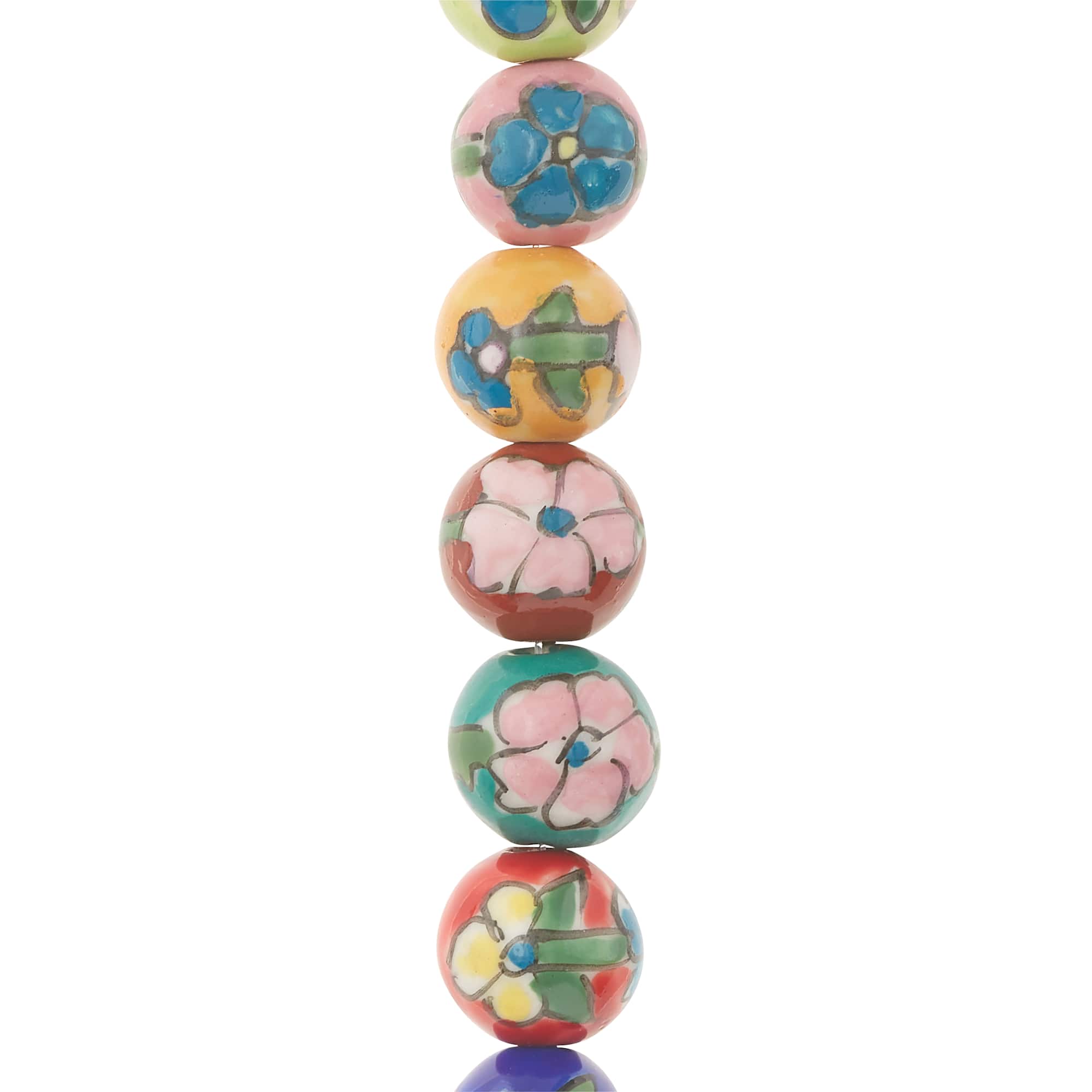 Multicolor Ceramic Flower Design Round Beads, 14mm by Bead Landing™